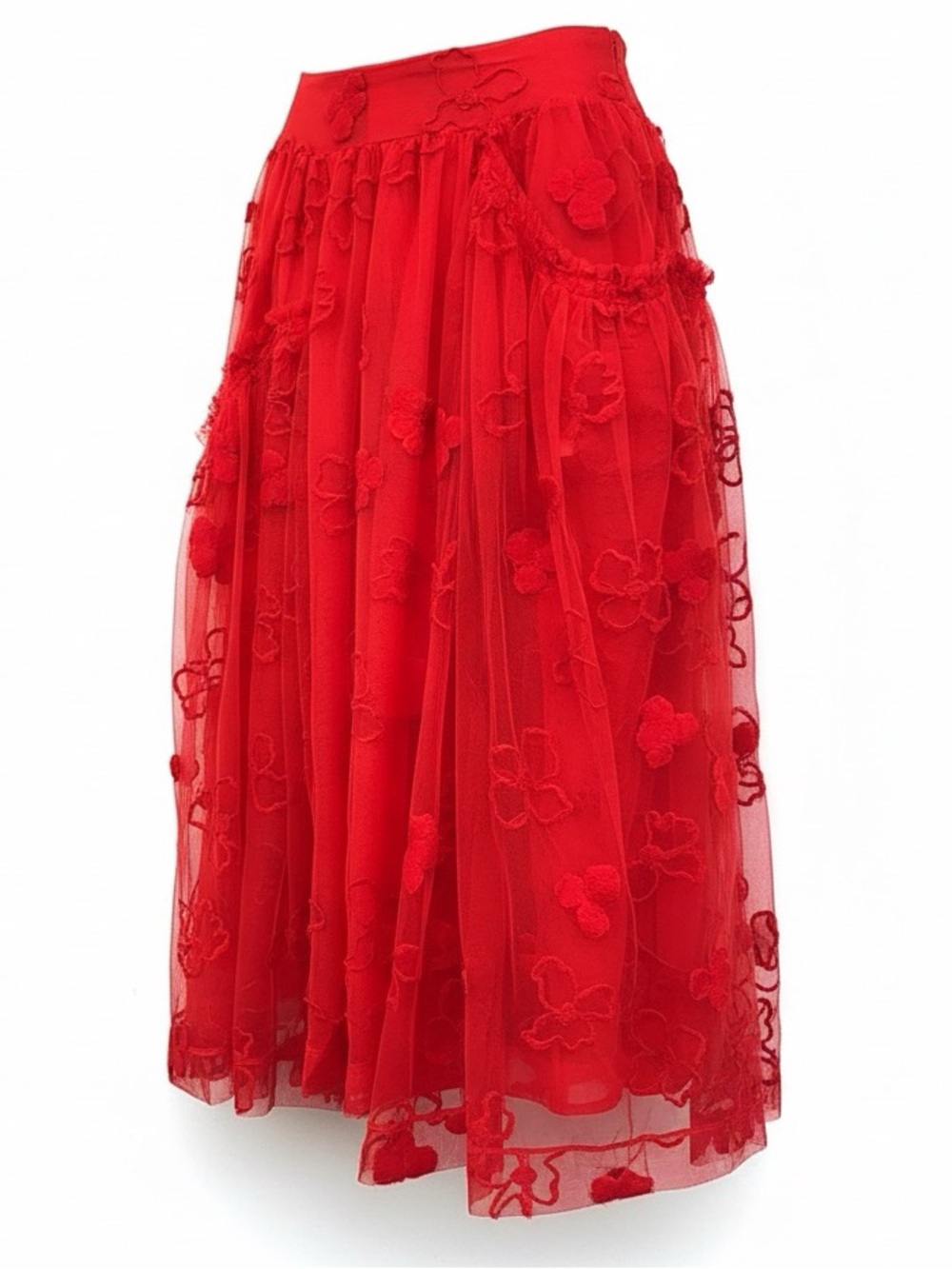 Simone Rocha Red Floral Tulle Midi Skirt Uk 6 Sheer Embroidered Made In Italy - Picture 2 of 15